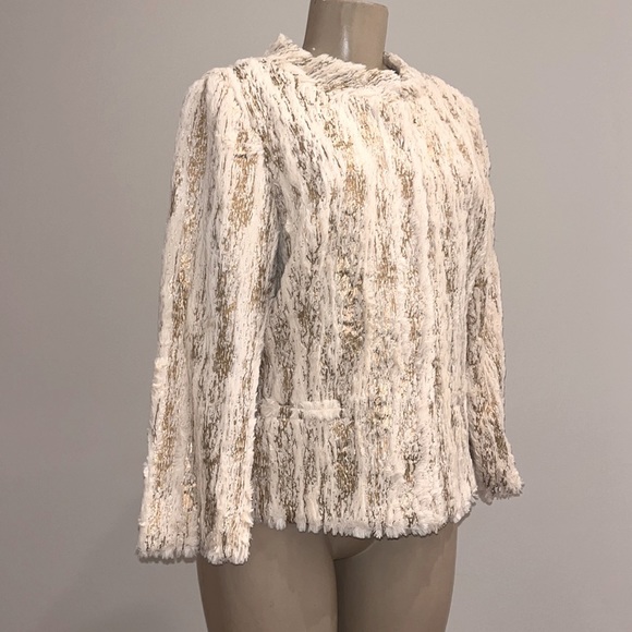 Bigio Collection Vegan Fur Jacket Beige Gold 8 - Picture 12 of 15